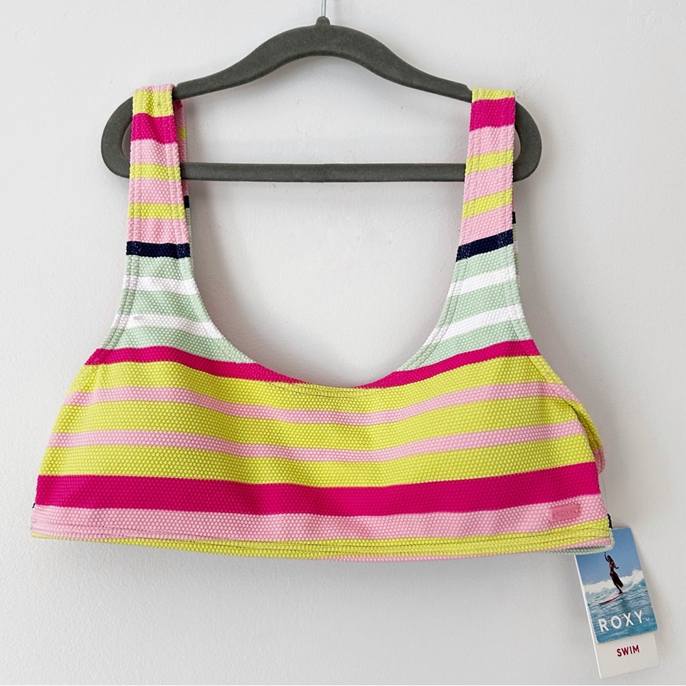 NWT Roxy Bikini Top Pink Striped Women’s Large New